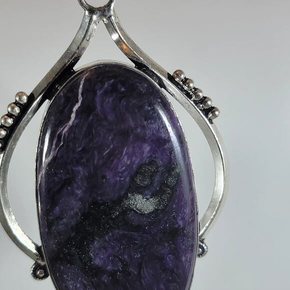 Charoite Pendant Necklace – With Citrine Accent + 20" Sterling Silver Chain - Picture 3 of 10